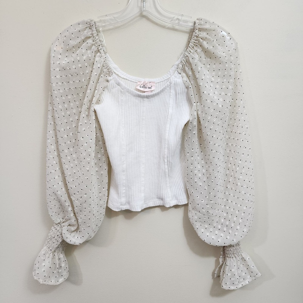Willow & Root ribbed sheer puff sleeve crop shirt woman's size‎ XS